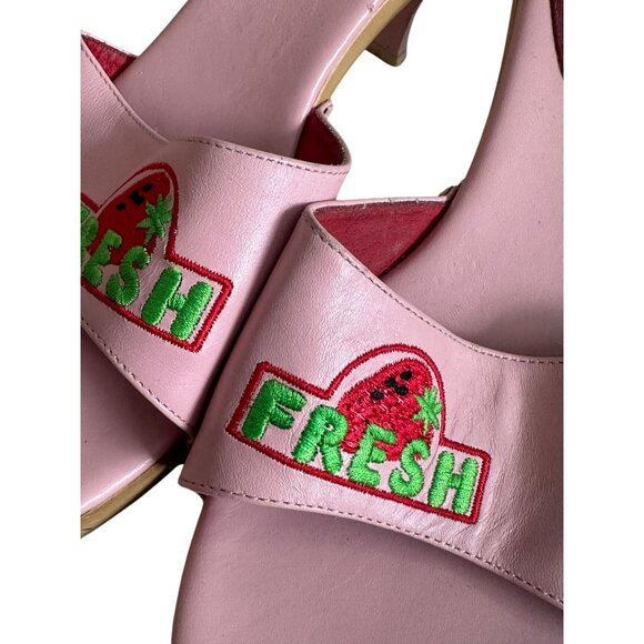 C LABEL y2k Vintage Fresh Strawberry Pink Leather Sandals Heels Size 11 - Picture 7 of 12